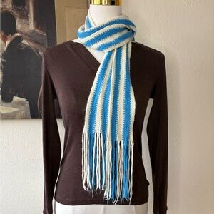 Striped Blue & White Handmade Crochet Scarf